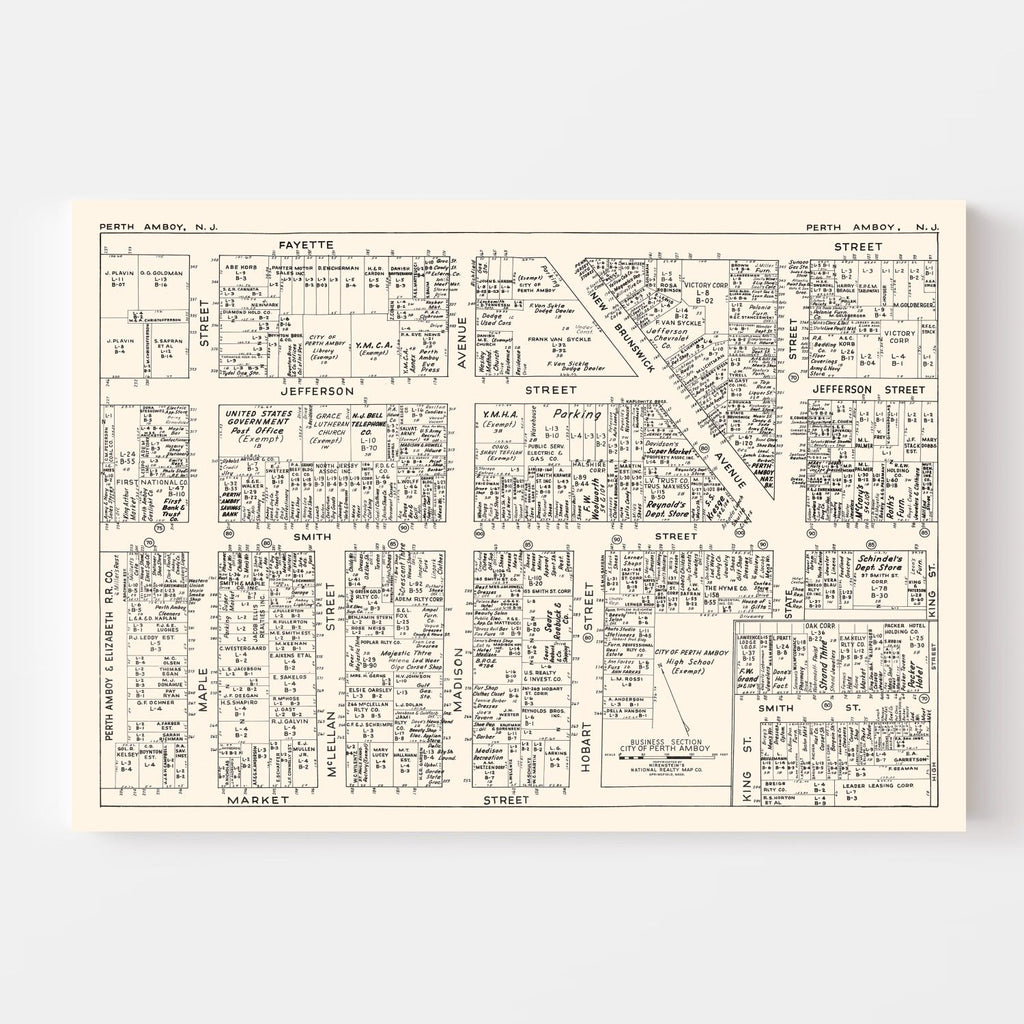 Vintage Map of Perth Amboy, NJ Business Section 1947
