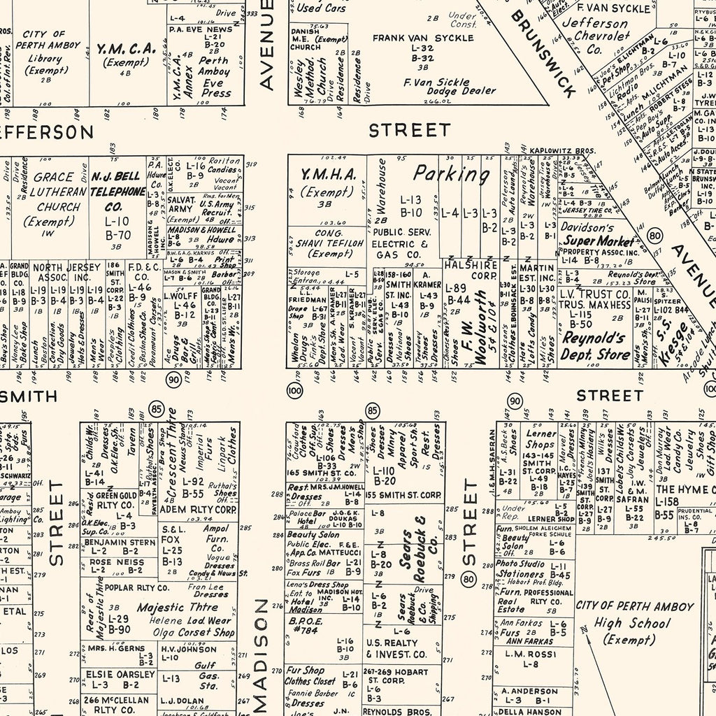 Vintage Map of Perth Amboy, NJ Business Section 1947