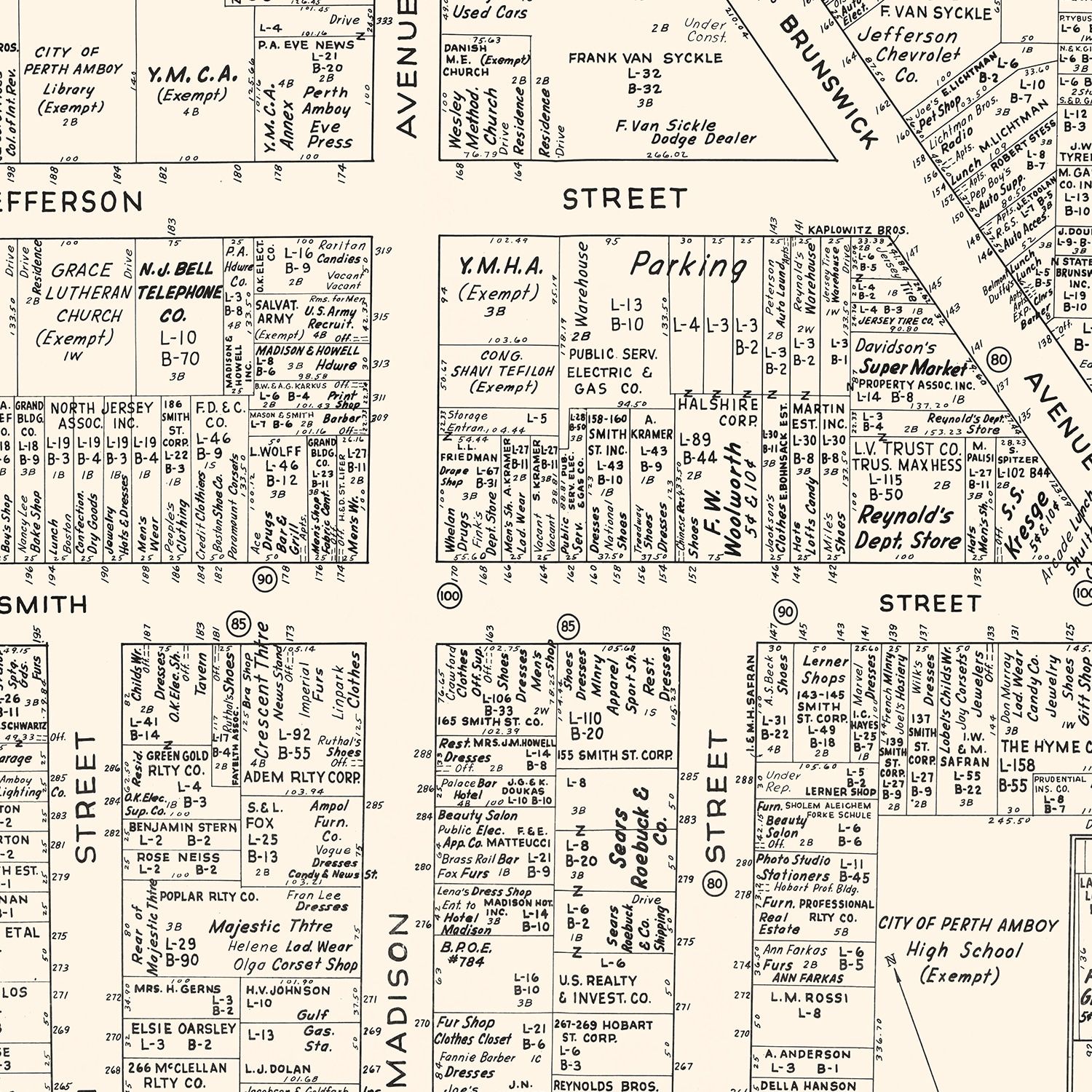 Vintage Map of Perth Amboy, NJ Business Section 1947