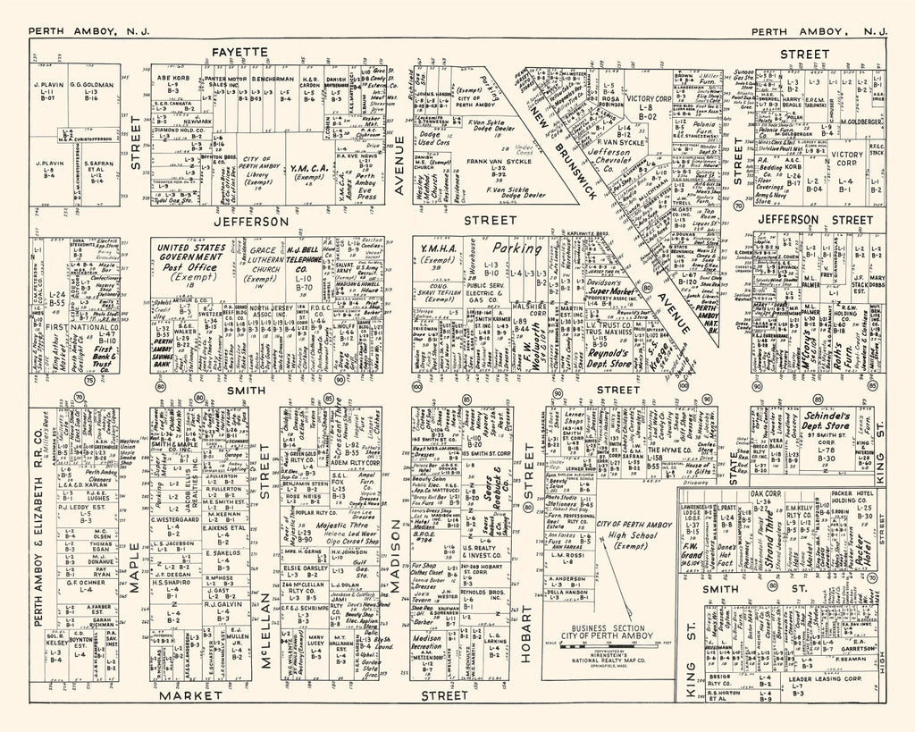 Vintage Map of Perth Amboy, NJ Business Section 1947
