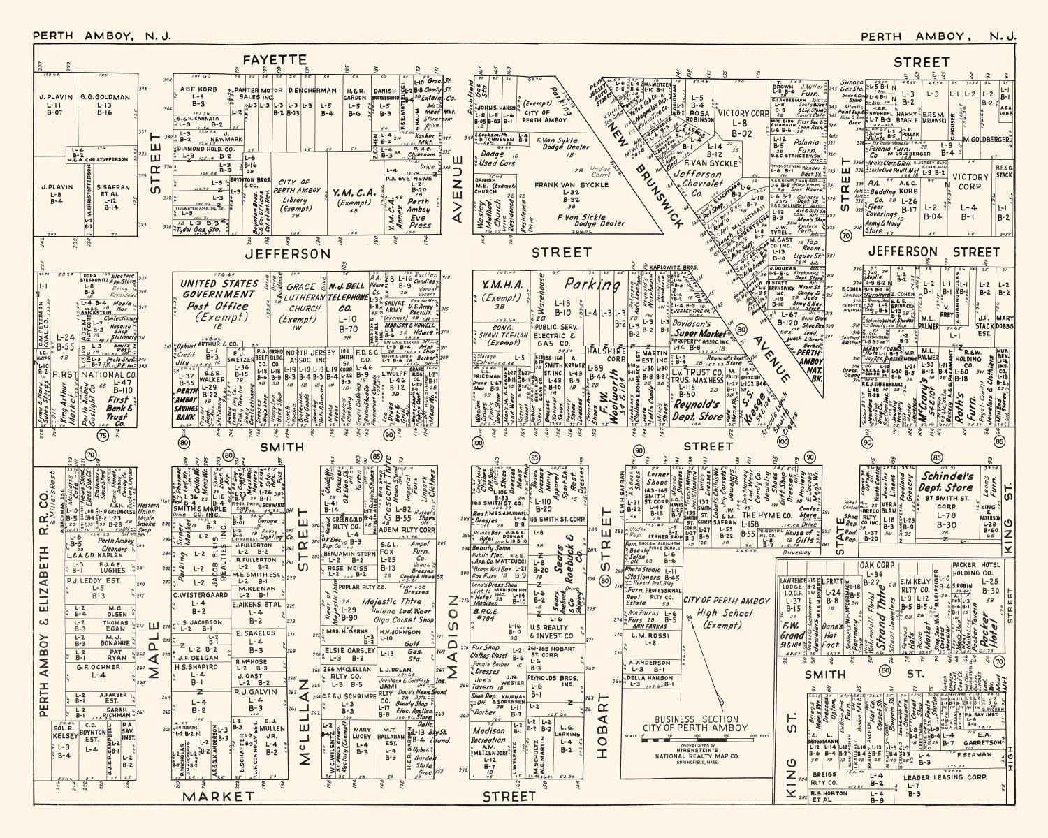 Vintage Map of Perth Amboy, NJ Business Section 1947