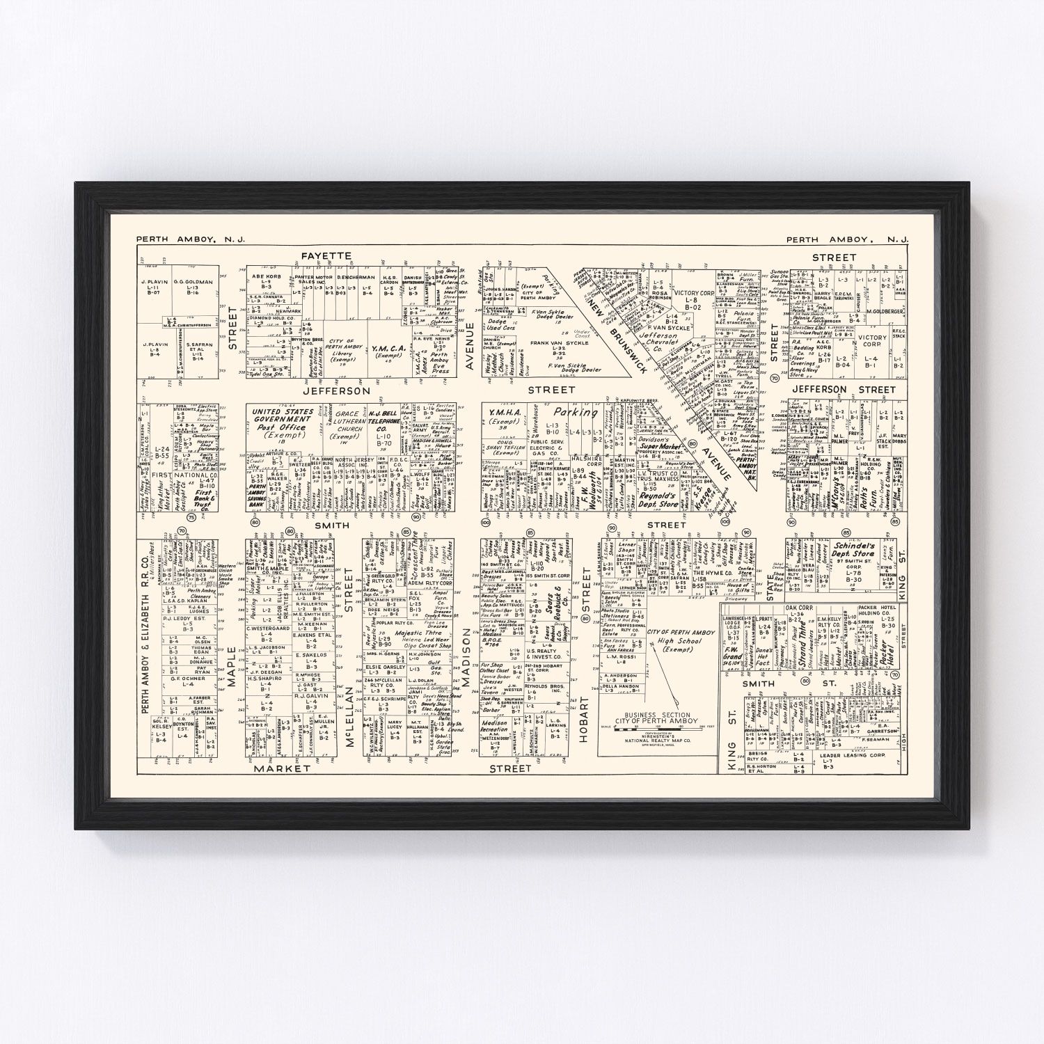 Vintage Map of Perth Amboy, NJ Business Section 1947