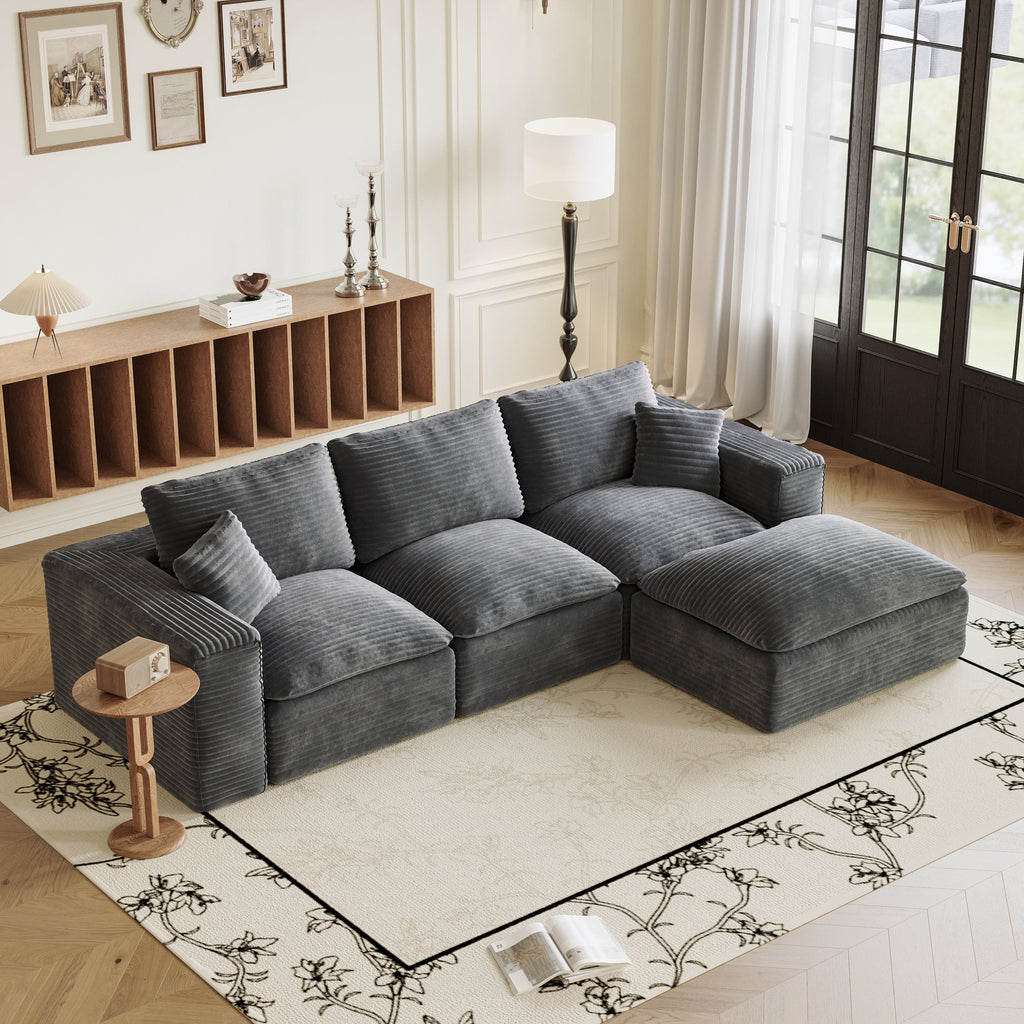 108' Cloud Sectional Couch with L-Shape Chaise, Left-right interchangeable,Modern Modular Sofa with Deep Seat, Upholstered Couches for Living Room Bedroom,No Assembly Required, Soft Plush Corduroy Fab