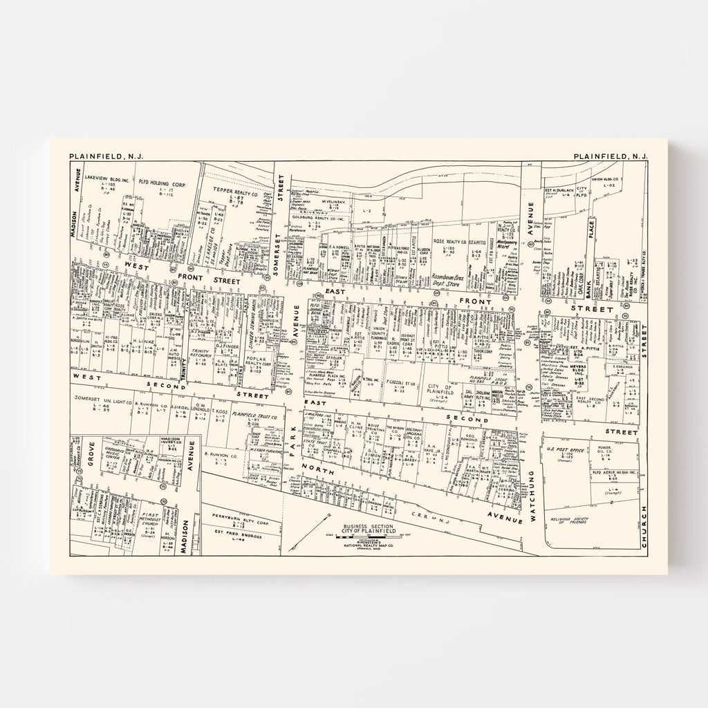 Vintage Map of Plainfield, NJ Business Section 1947