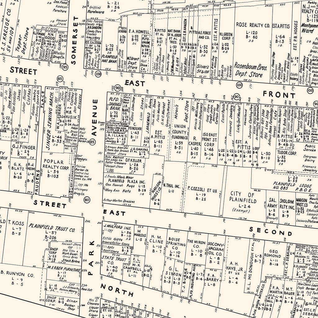 Vintage Map of Plainfield, NJ Business Section 1947