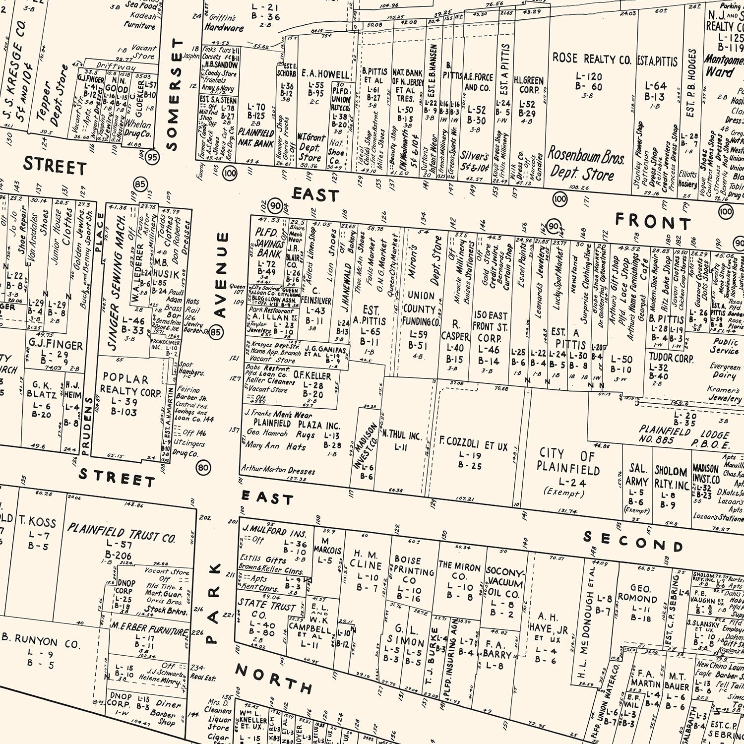Vintage Map of Plainfield, NJ Business Section 1947