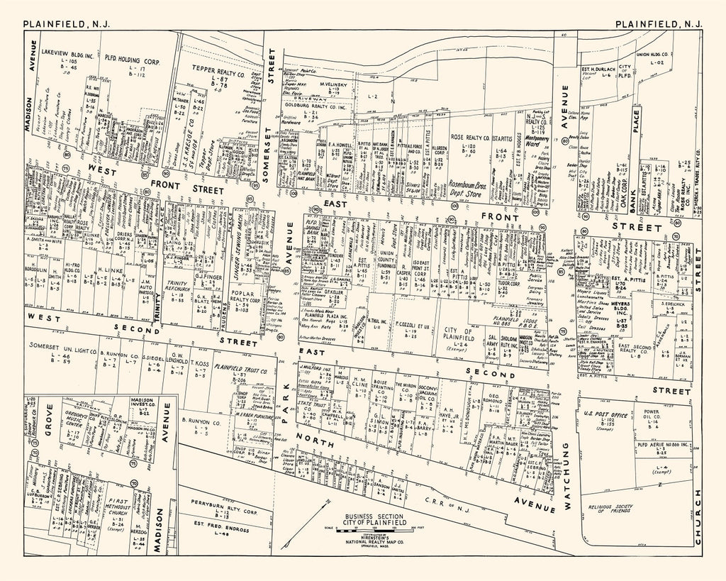 Vintage Map of Plainfield, NJ Business Section 1947