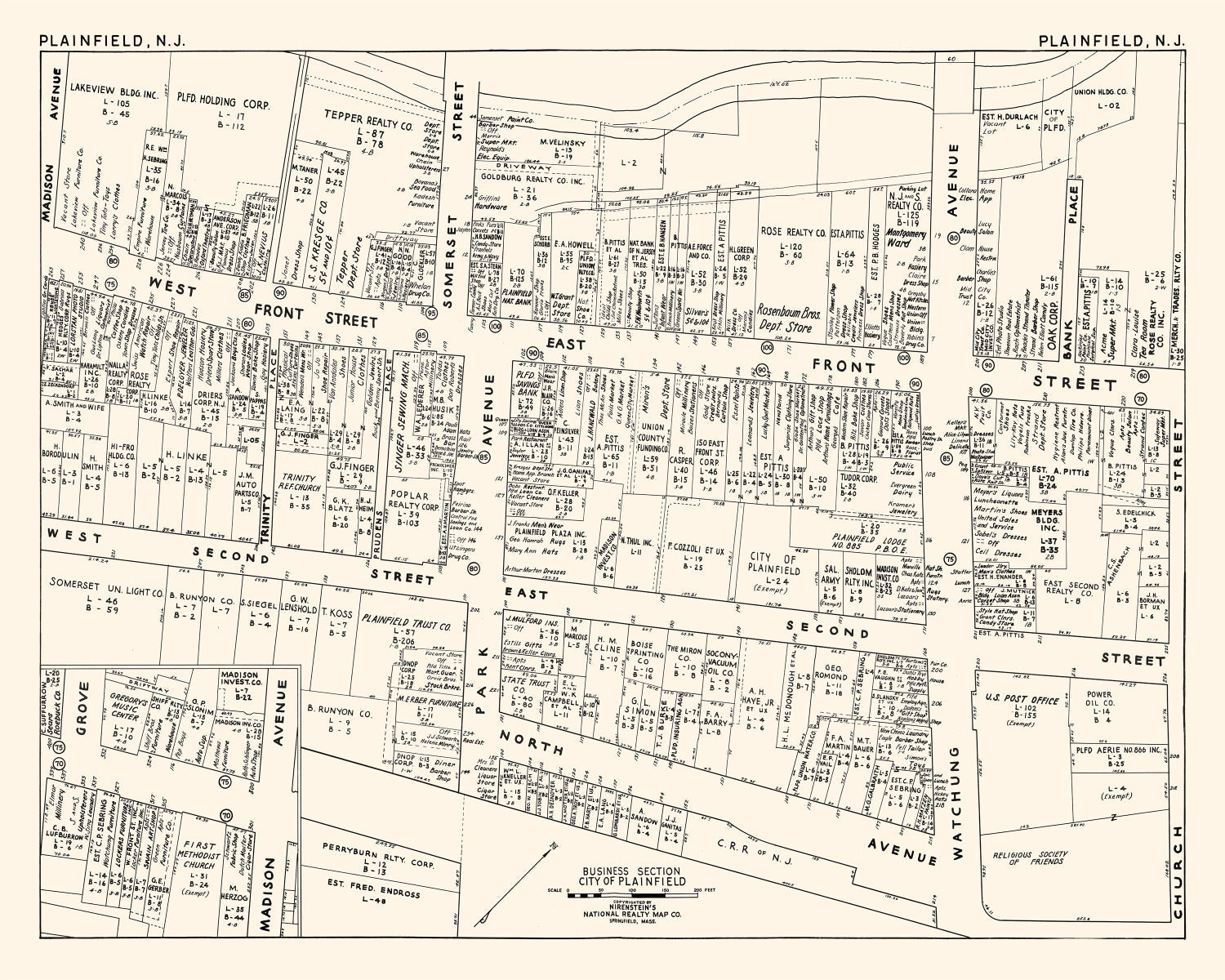 Vintage Map of Plainfield, NJ Business Section 1947