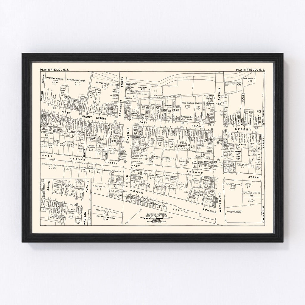 Vintage Map of Plainfield, NJ Business Section 1947