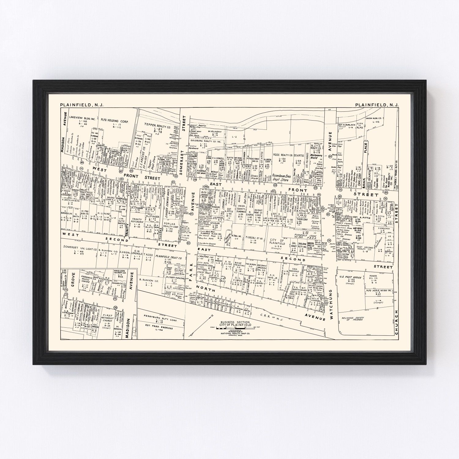 Vintage Map of Plainfield, NJ Business Section 1947