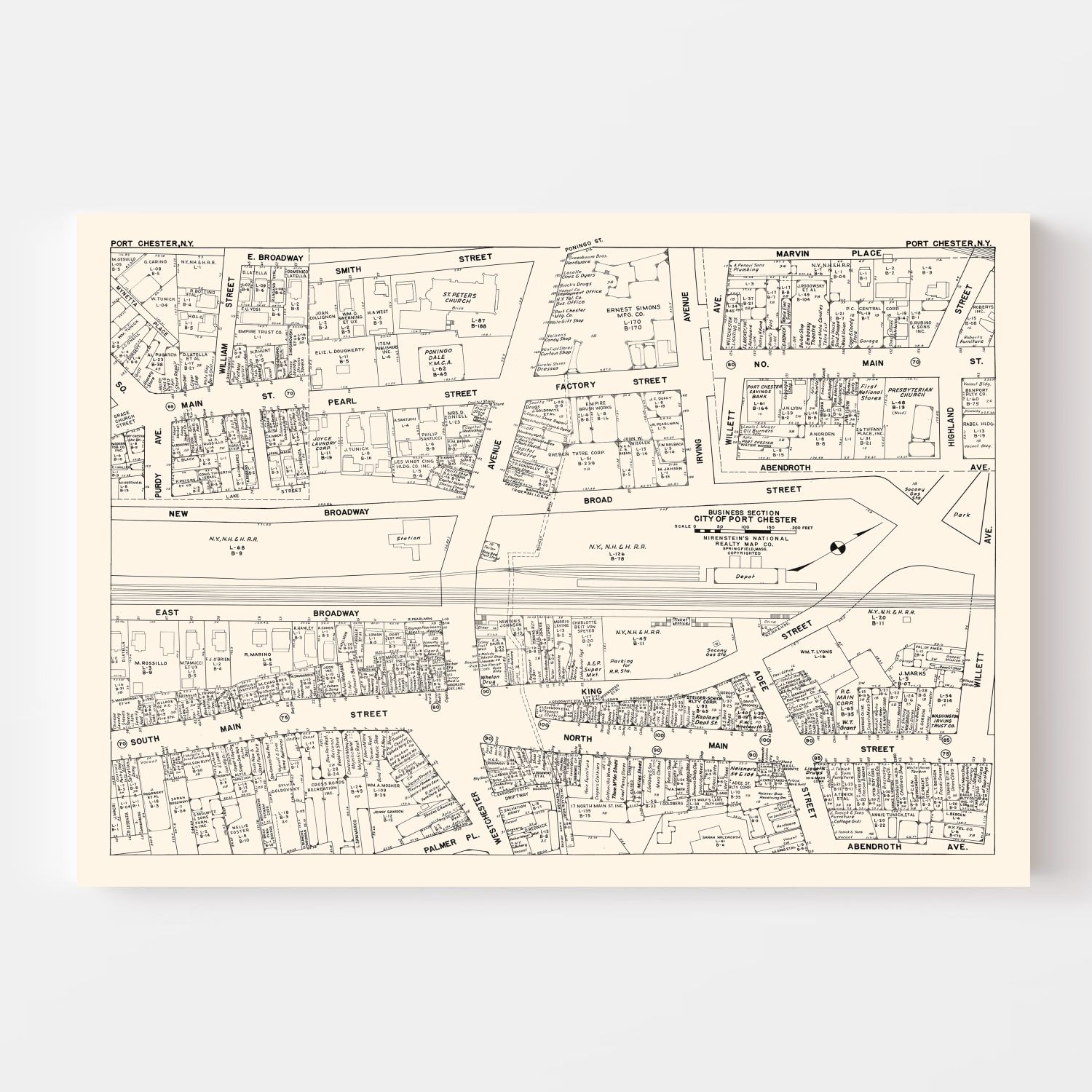 Vintage Map of Port Chester, NY Business Section 1947