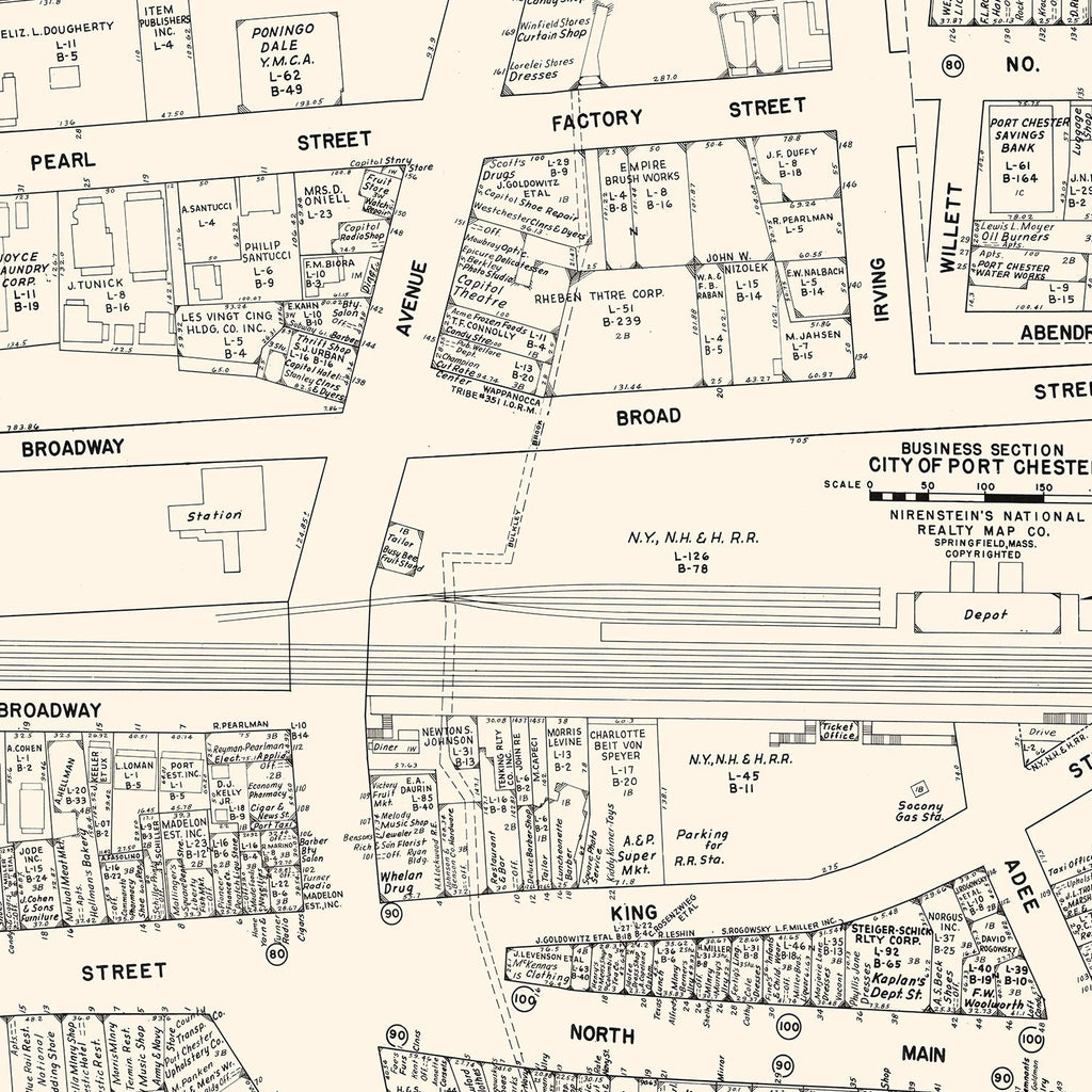 Vintage Map of Port Chester, NY Business Section 1947