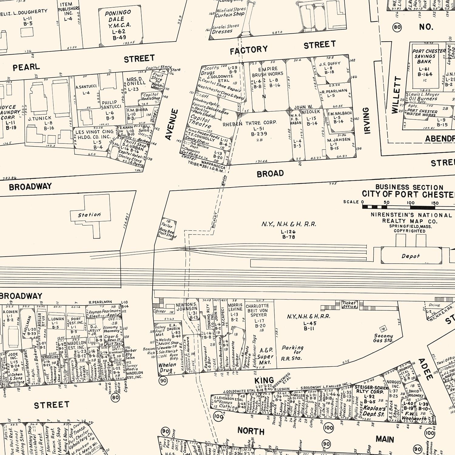 Vintage Map of Port Chester, NY Business Section 1947