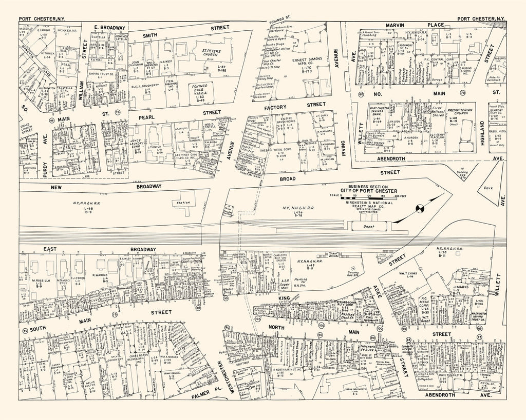 Vintage Map of Port Chester, NY Business Section 1947
