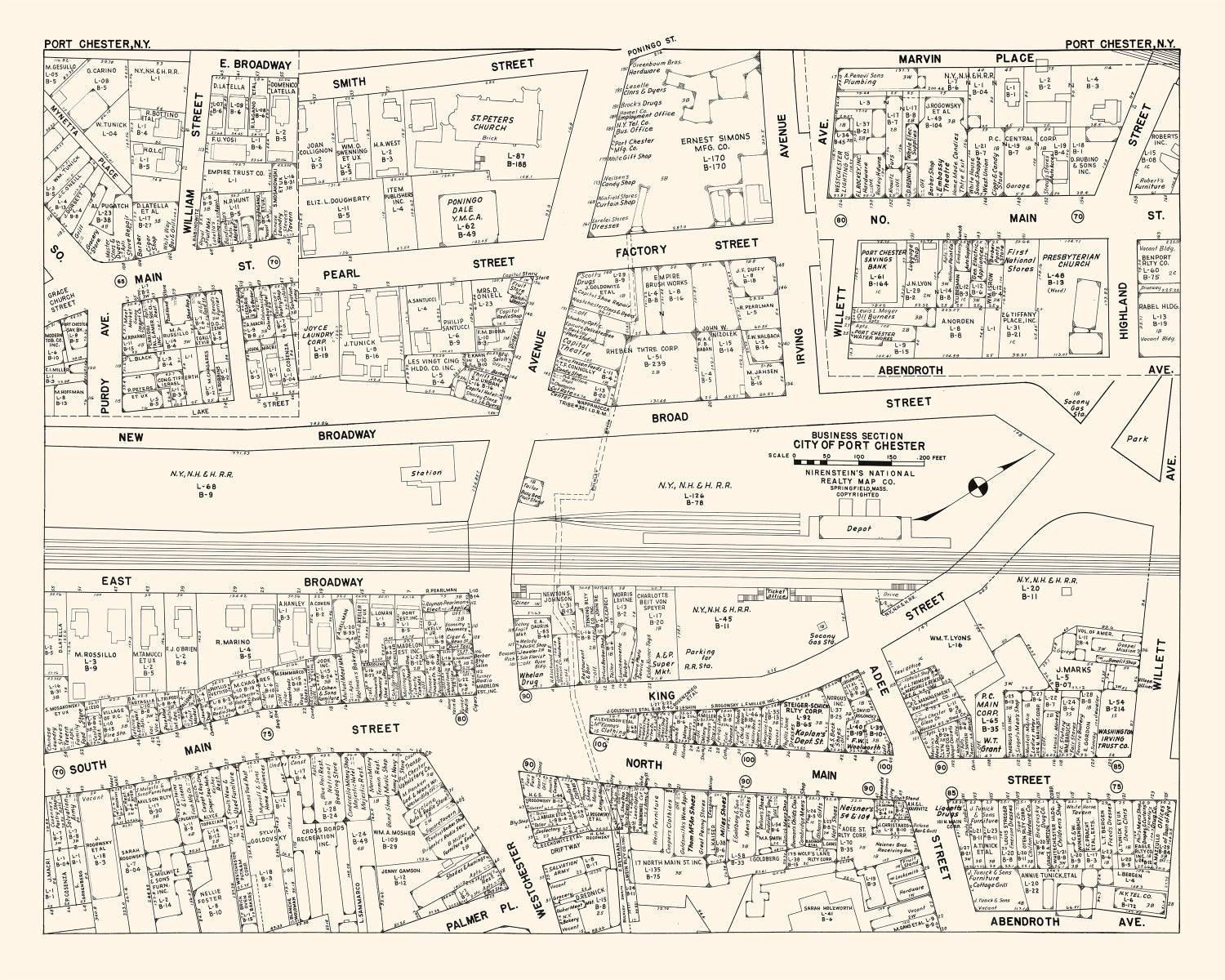Vintage Map of Port Chester, NY Business Section 1947