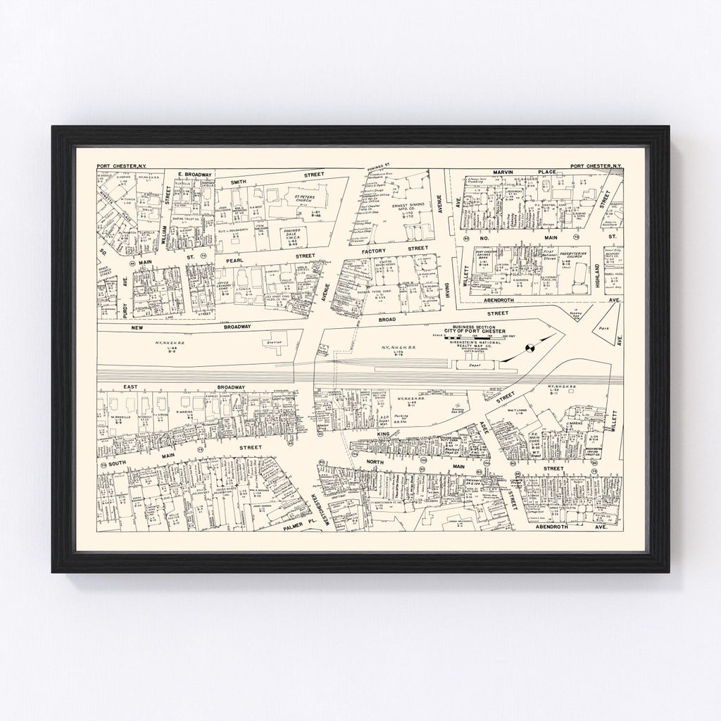 Vintage Map of Port Chester, NY Business Section 1947
