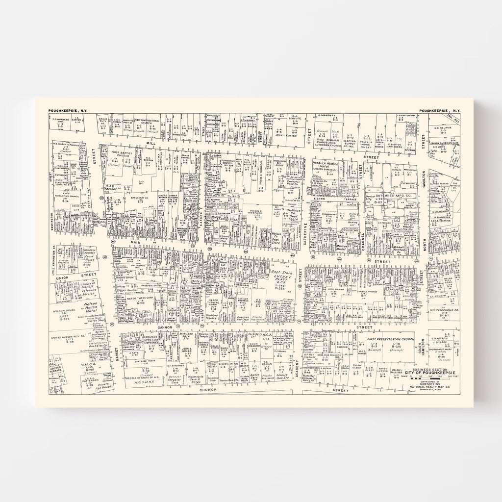 Vintage Map of Poughkeepsie, NY Business Section 1947