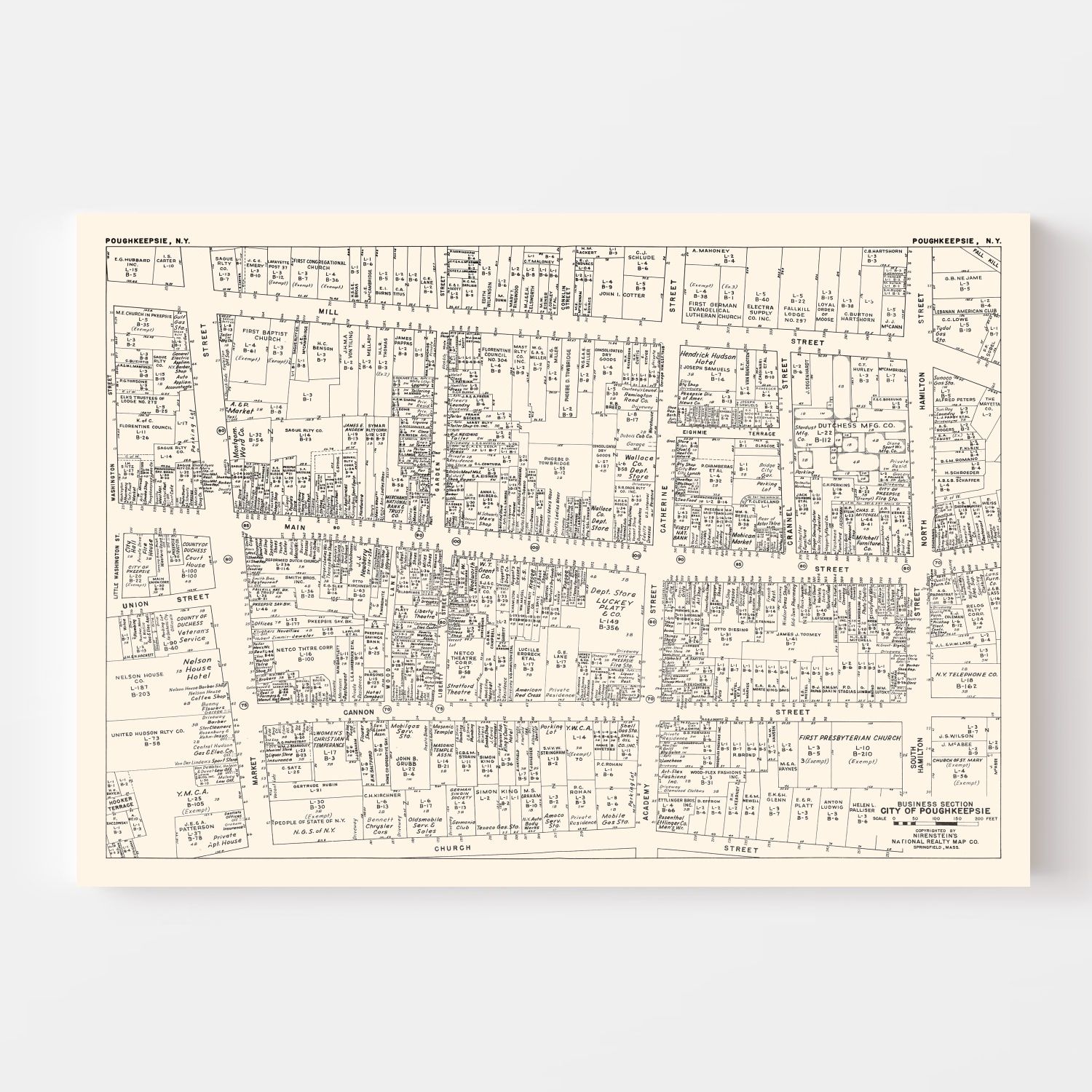 Vintage Map of Poughkeepsie, NY Business Section 1947