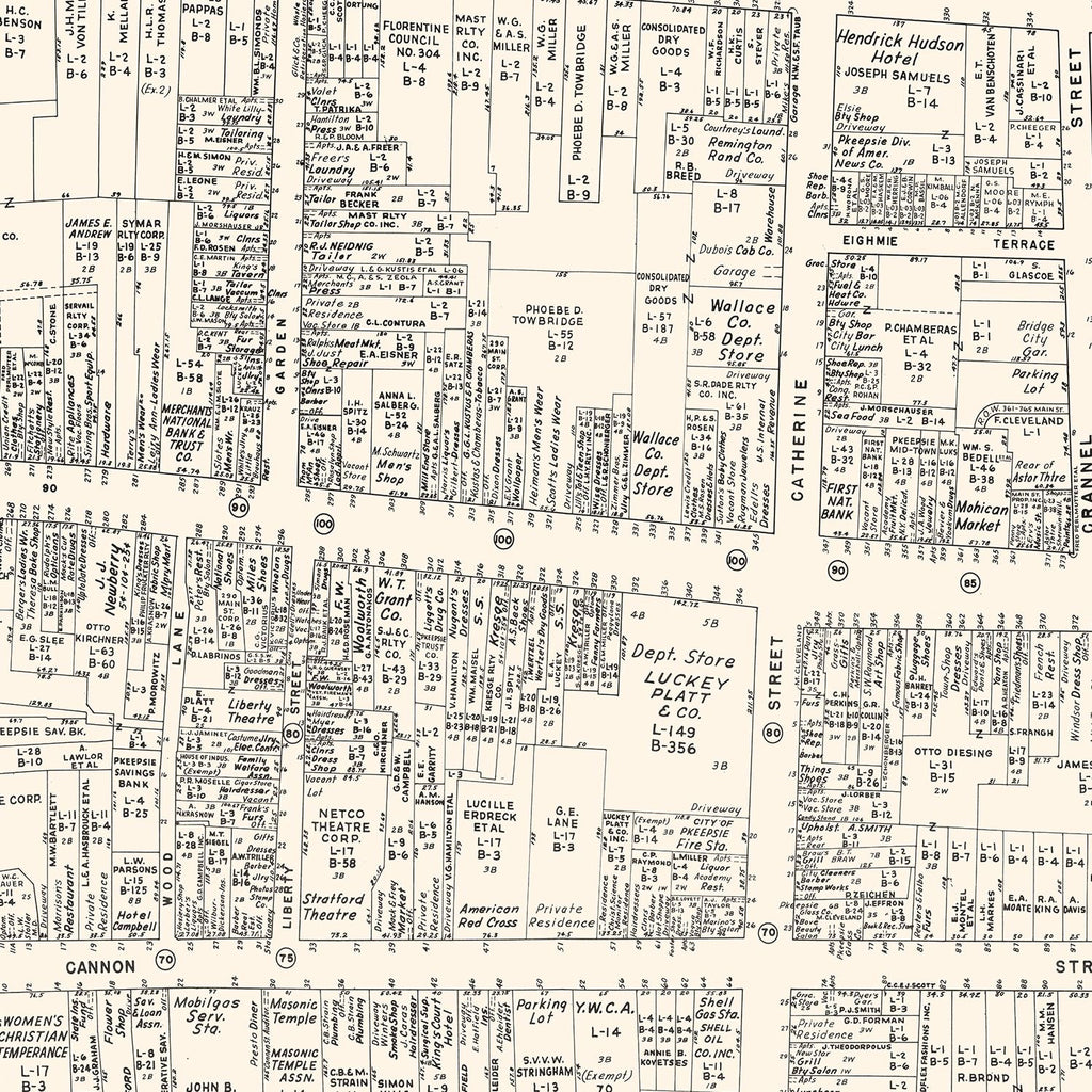 Vintage Map of Poughkeepsie, NY Business Section 1947