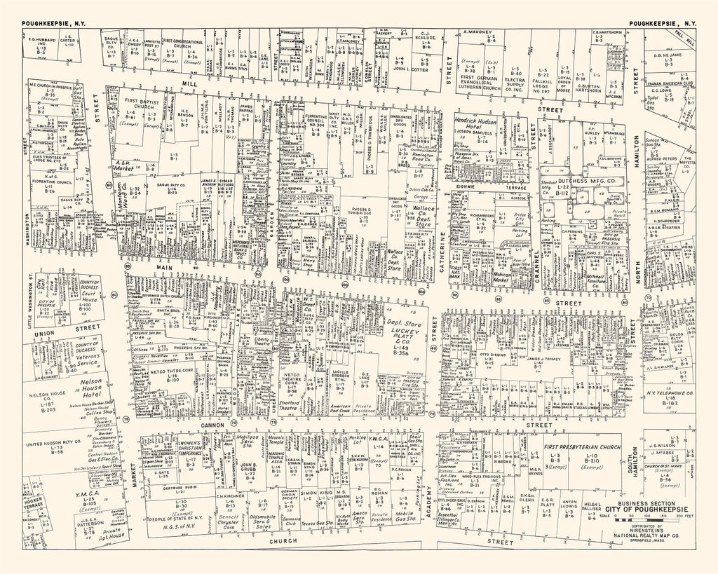 Vintage Map of Poughkeepsie, NY Business Section 1947