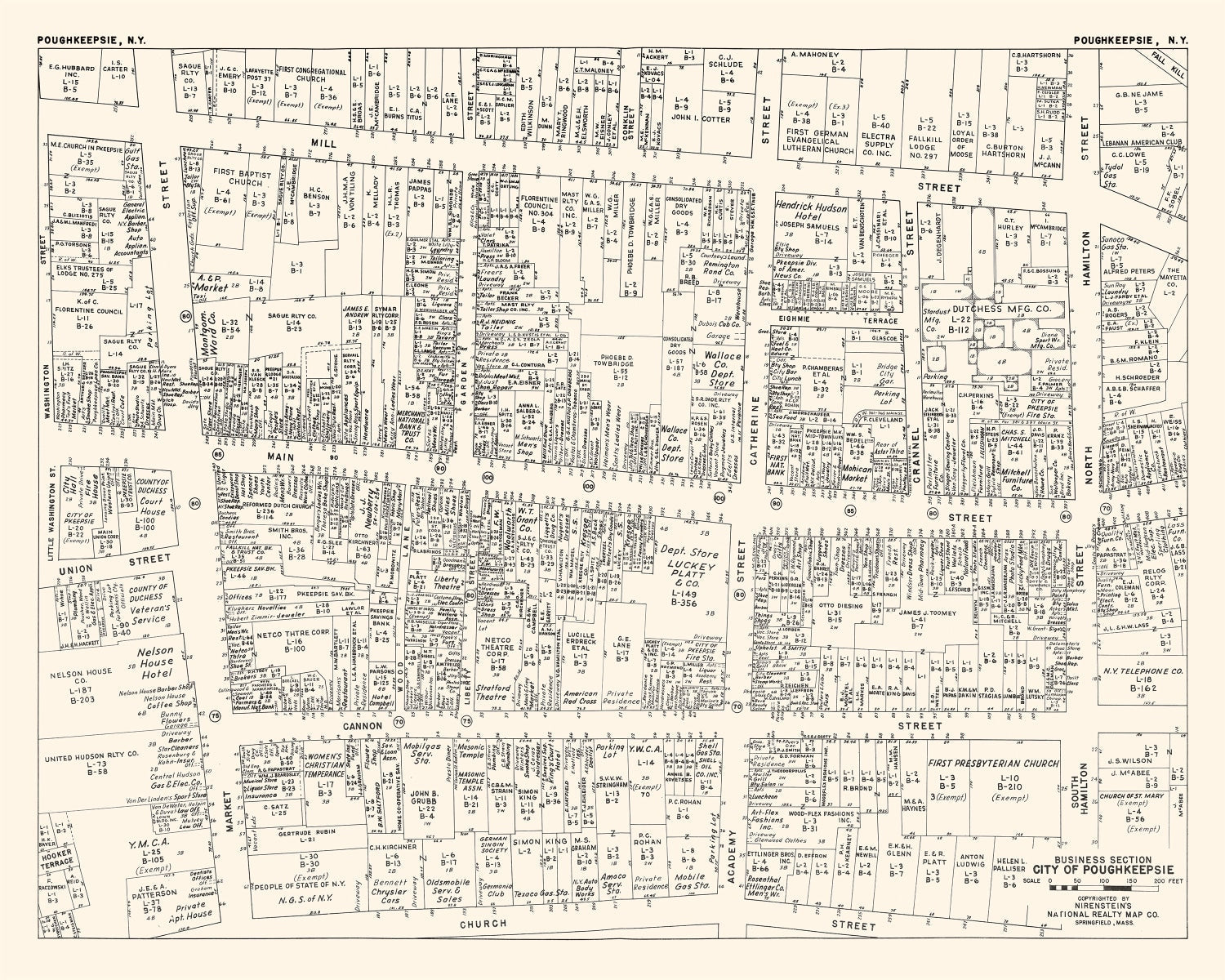 Vintage Map of Poughkeepsie, NY Business Section 1947