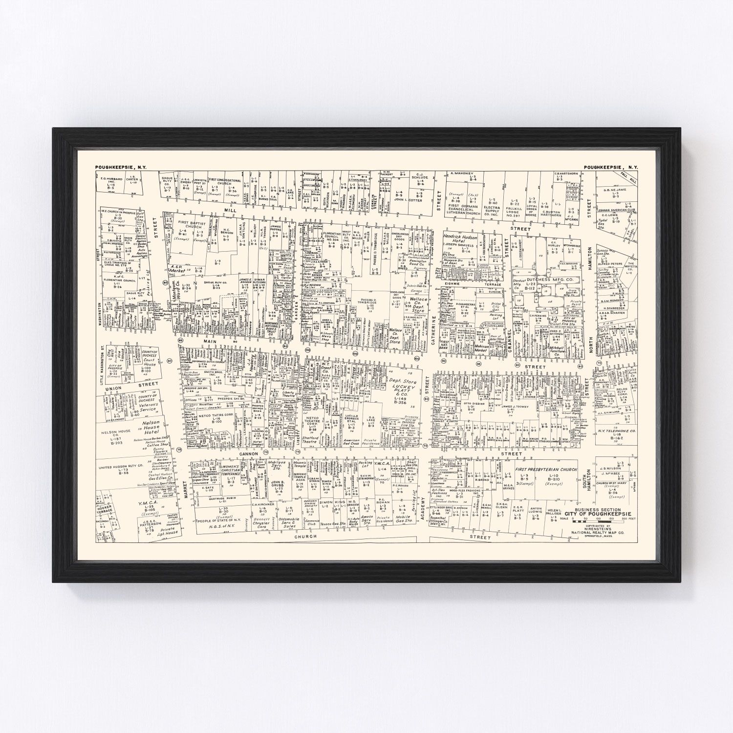 Vintage Map of Poughkeepsie, NY Business Section 1947