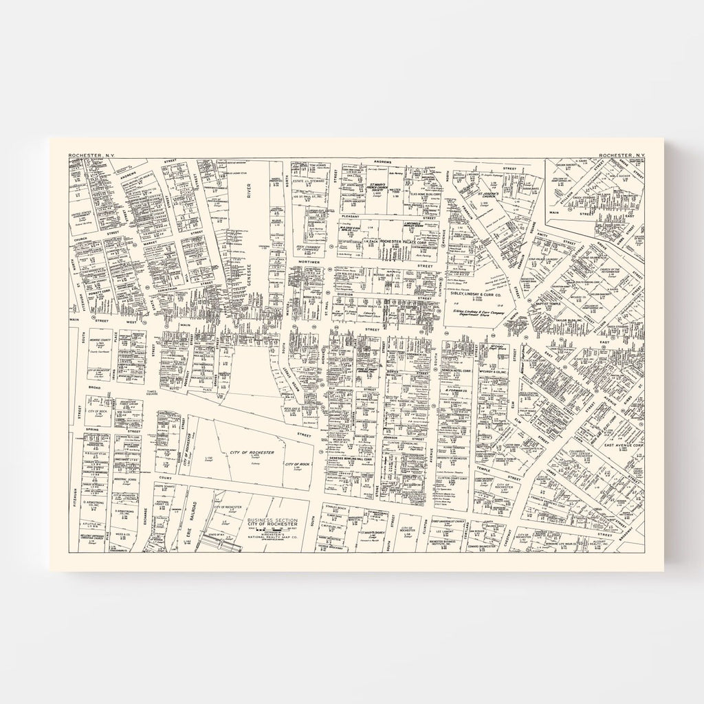 Vintage Map of Rochester, NY Business Section 1947