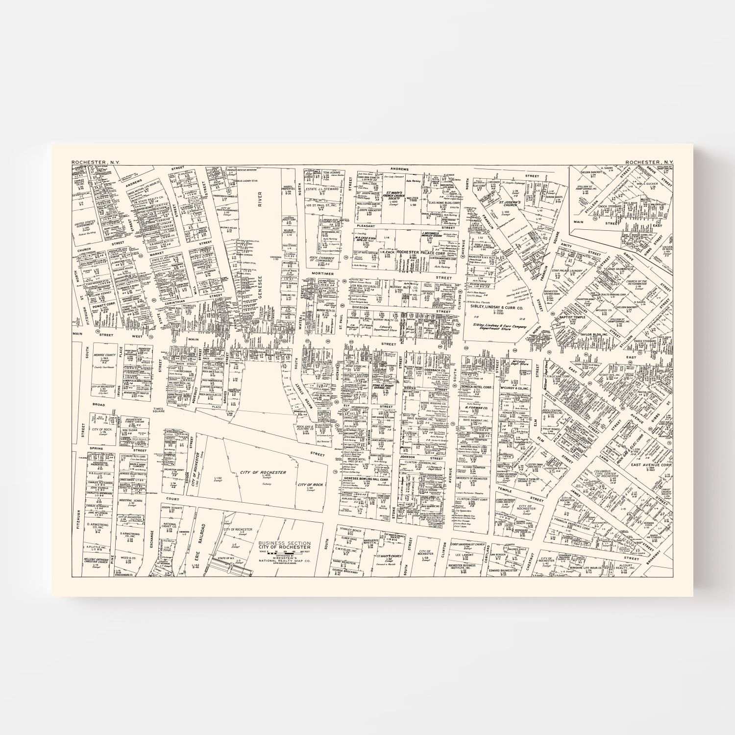 Vintage Map of Rochester, NY Business Section 1947