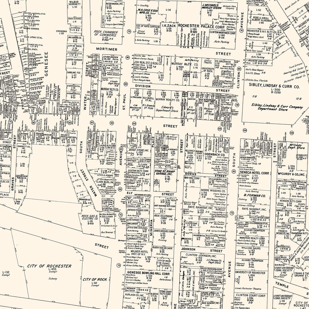 Vintage Map of Rochester, NY Business Section 1947