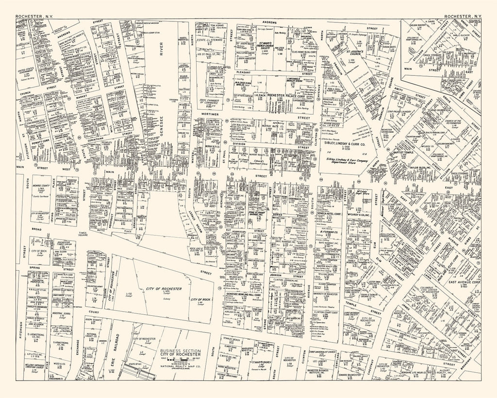 Vintage Map of Rochester, NY Business Section 1947