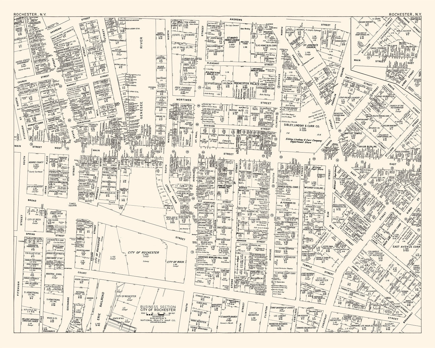 Vintage Map of Rochester, NY Business Section 1947
