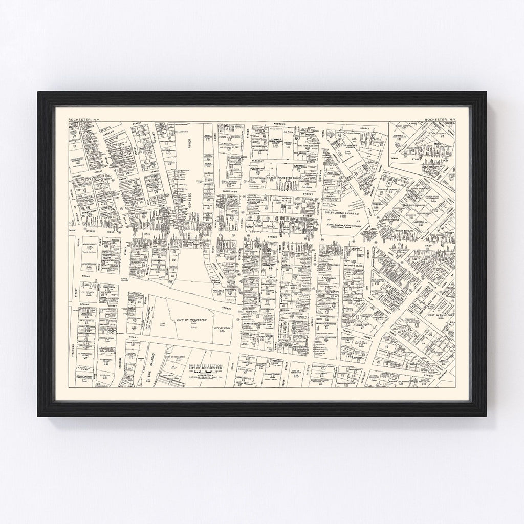 Vintage Map of Rochester, NY Business Section 1947