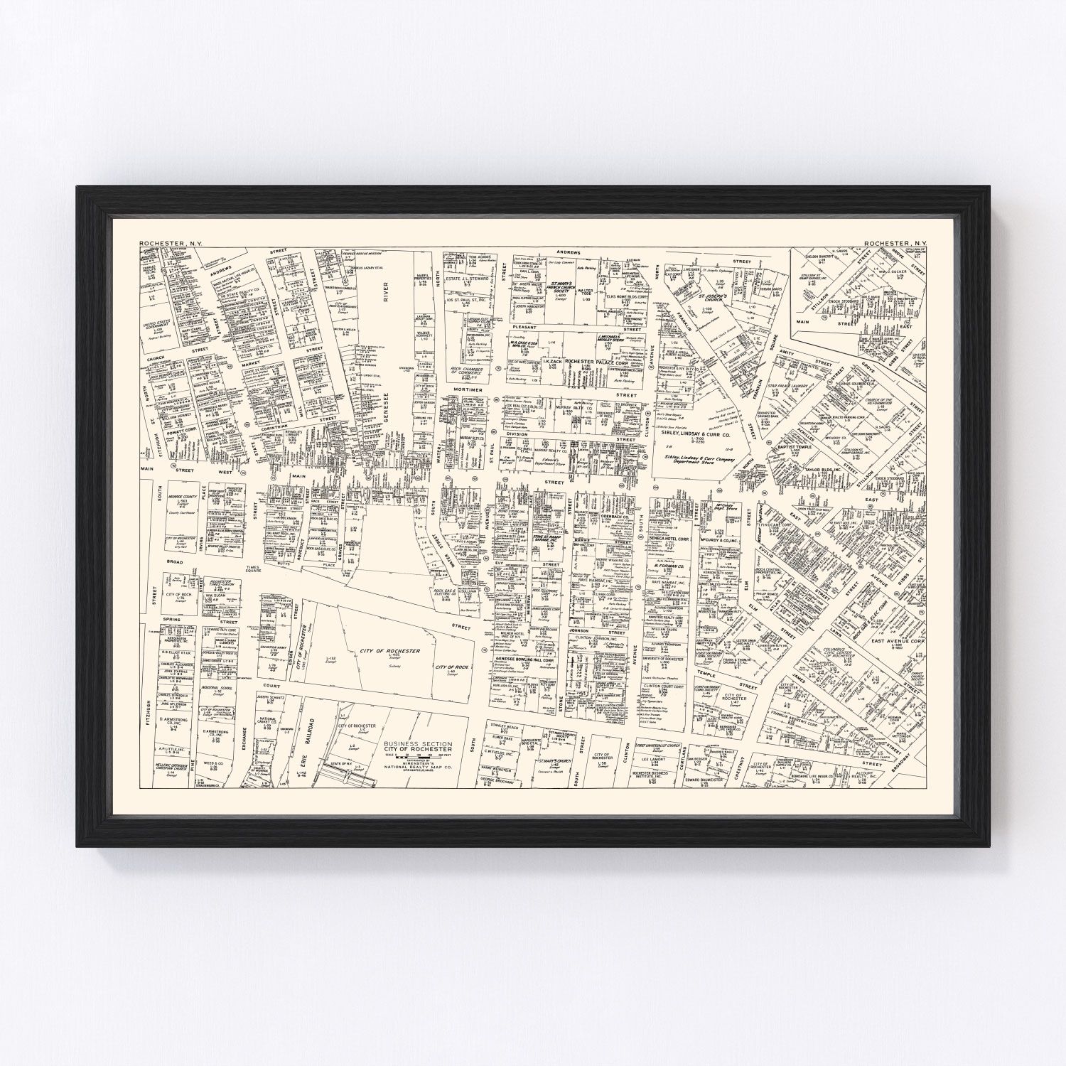 Vintage Map of Rochester, NY Business Section 1947