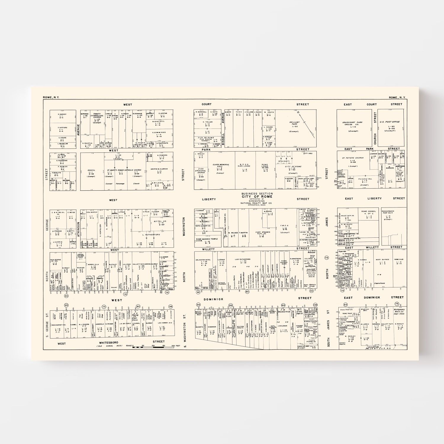 Vintage Map of Rome, NY Business Section 1947