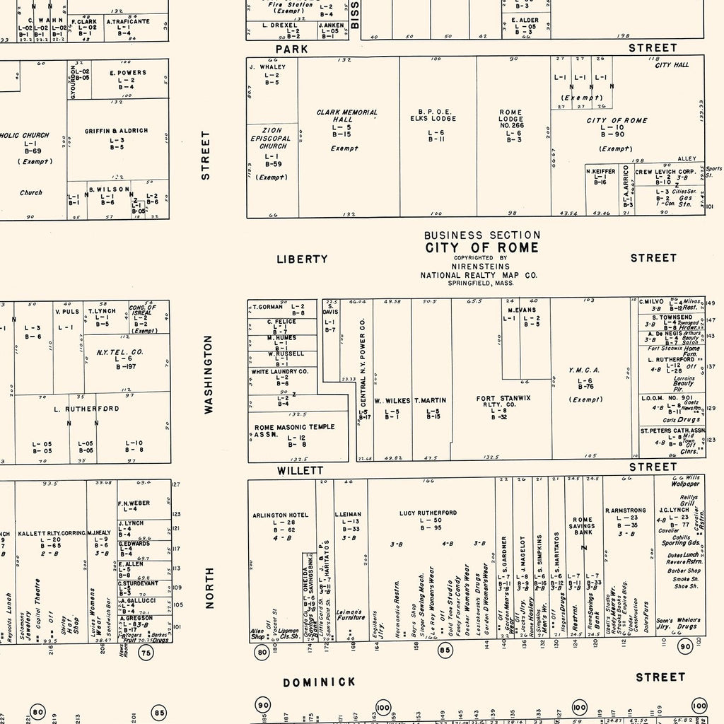 Vintage Map of Rome, NY Business Section 1947