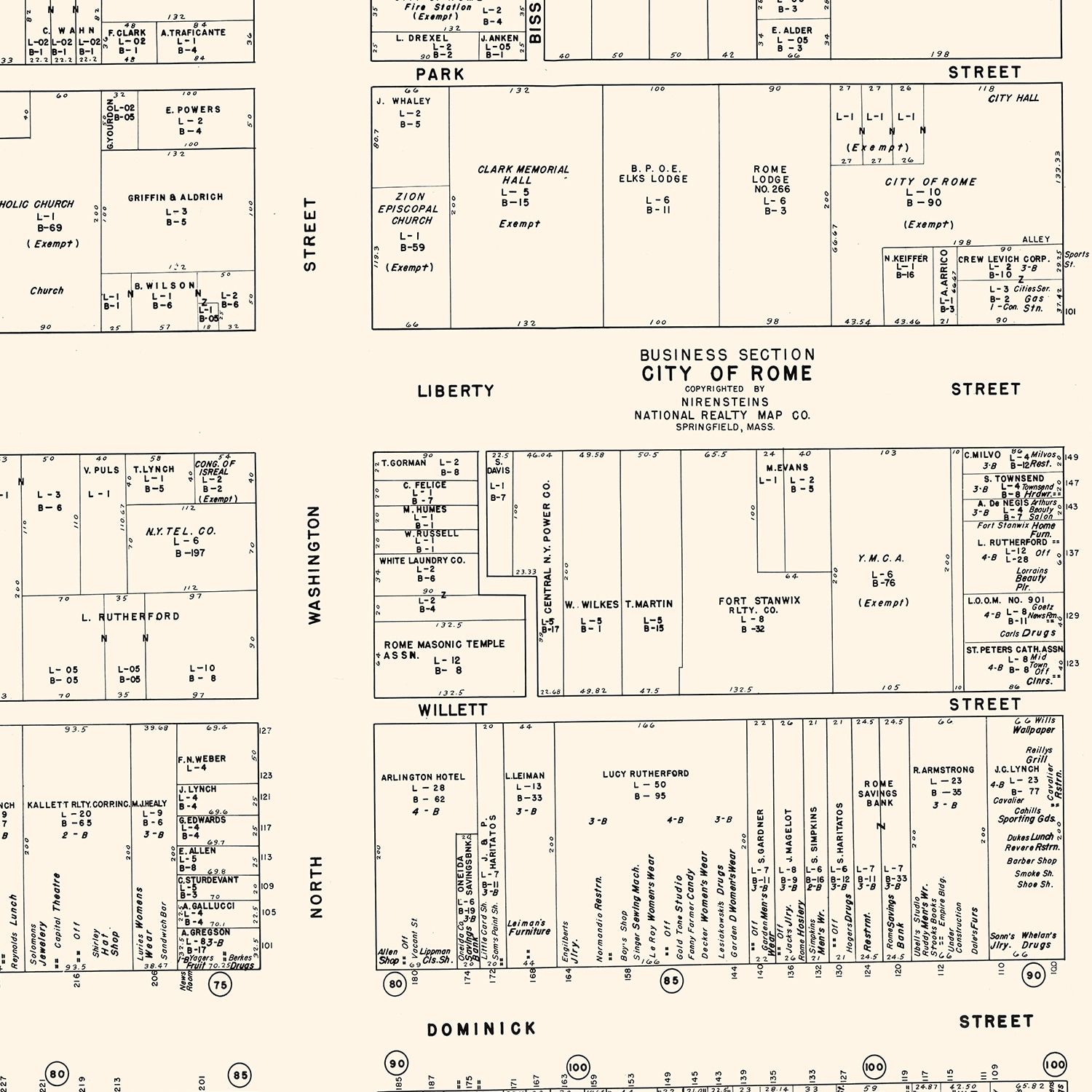 Vintage Map of Rome, NY Business Section 1947