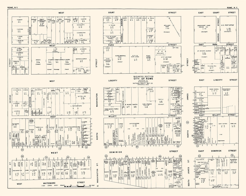 Vintage Map of Rome, NY Business Section 1947