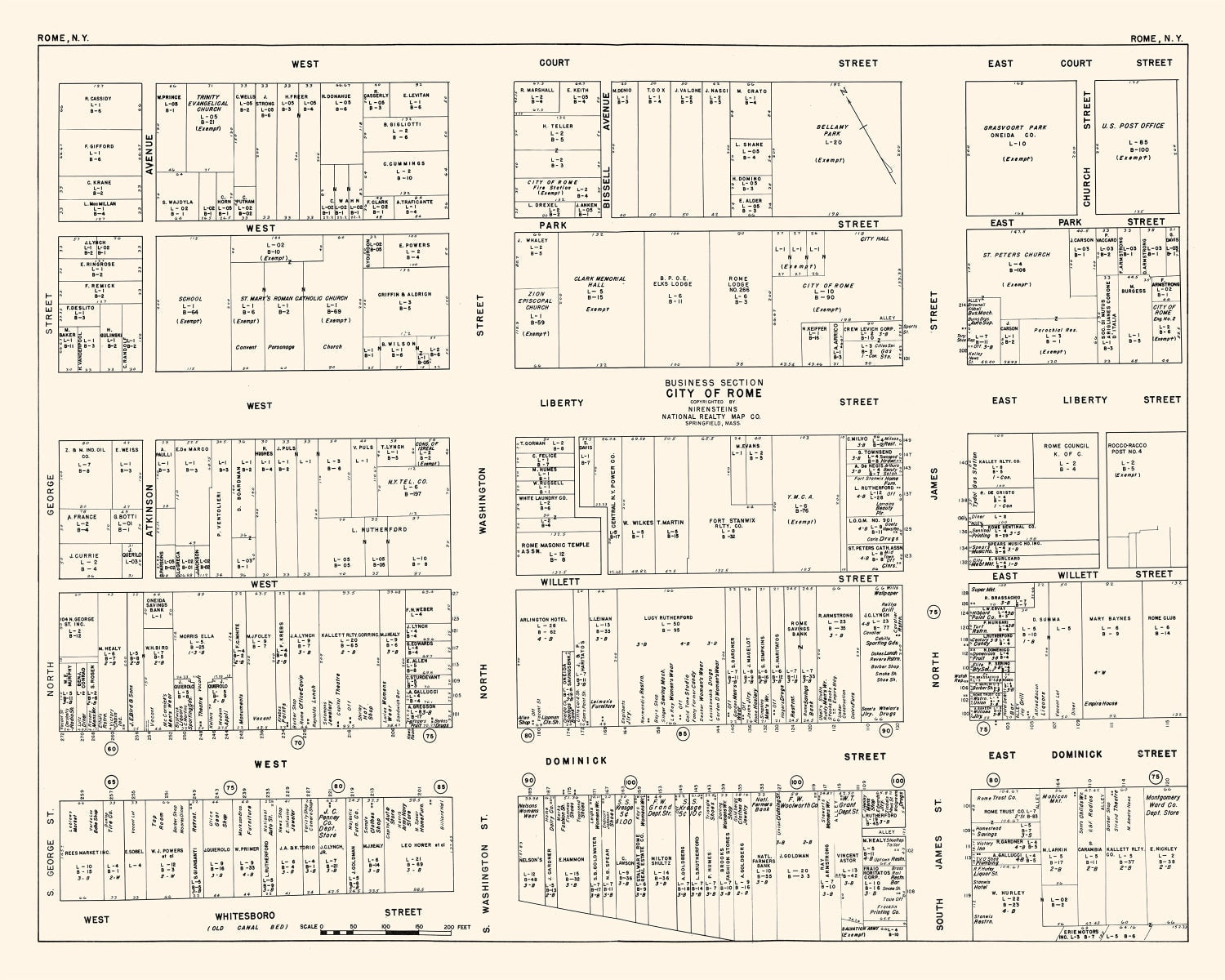 Vintage Map of Rome, NY Business Section 1947