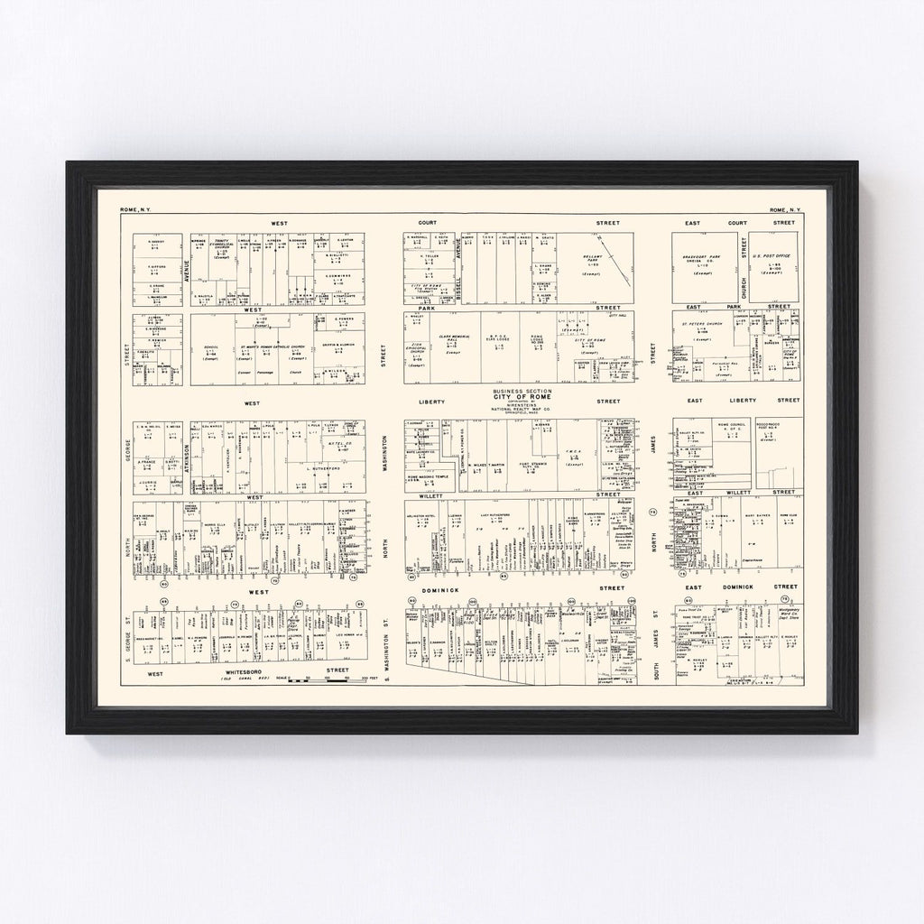 Vintage Map of Rome, NY Business Section 1947