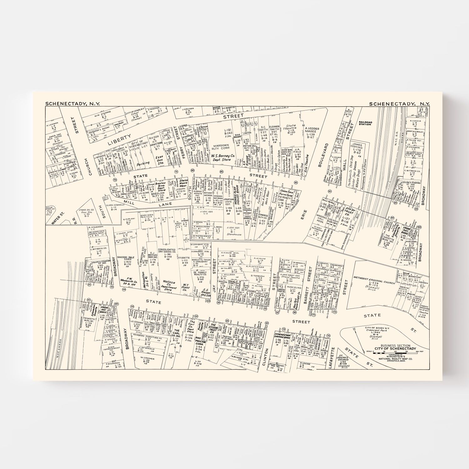 Vintage Map of Schenectady, NY Business Section 1947
