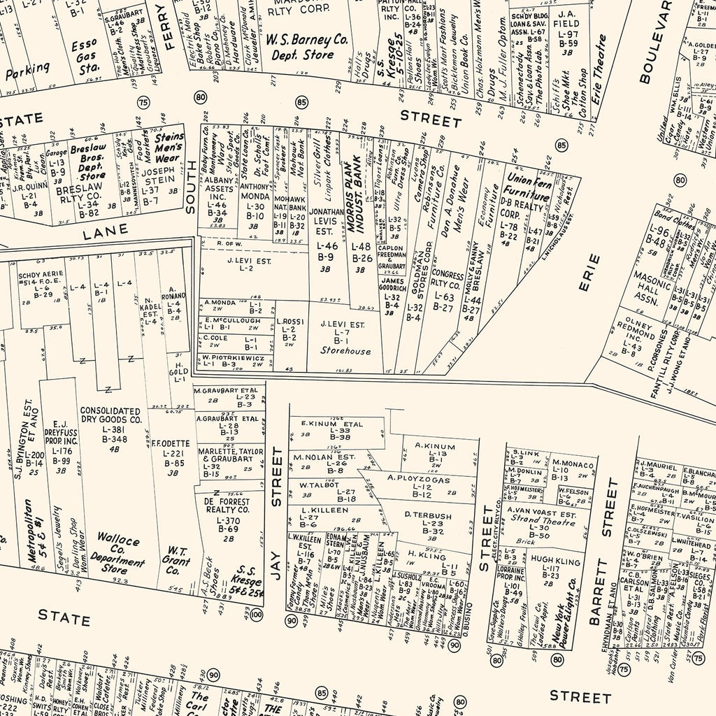 Vintage Map of Schenectady, NY Business Section 1947