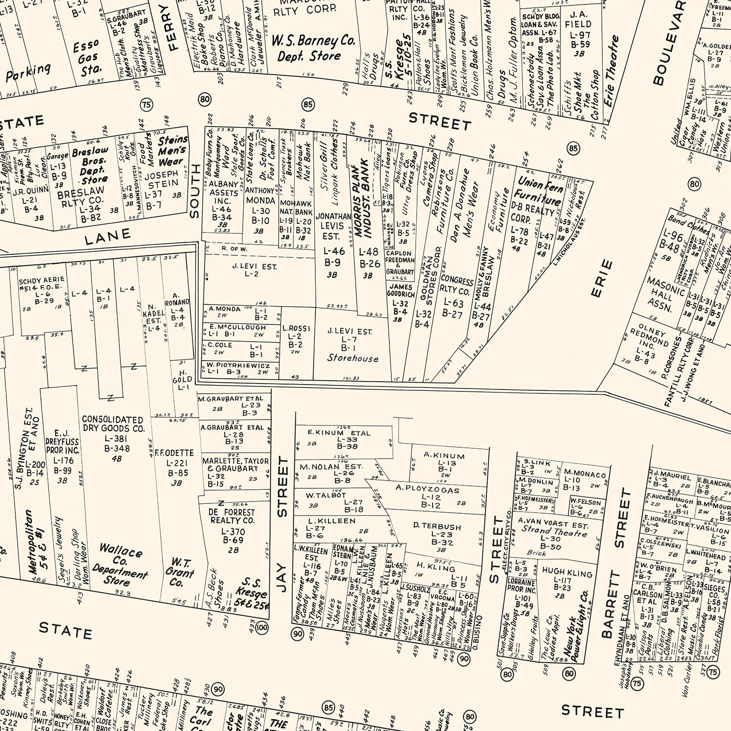 Vintage Map of Schenectady, NY Business Section 1947