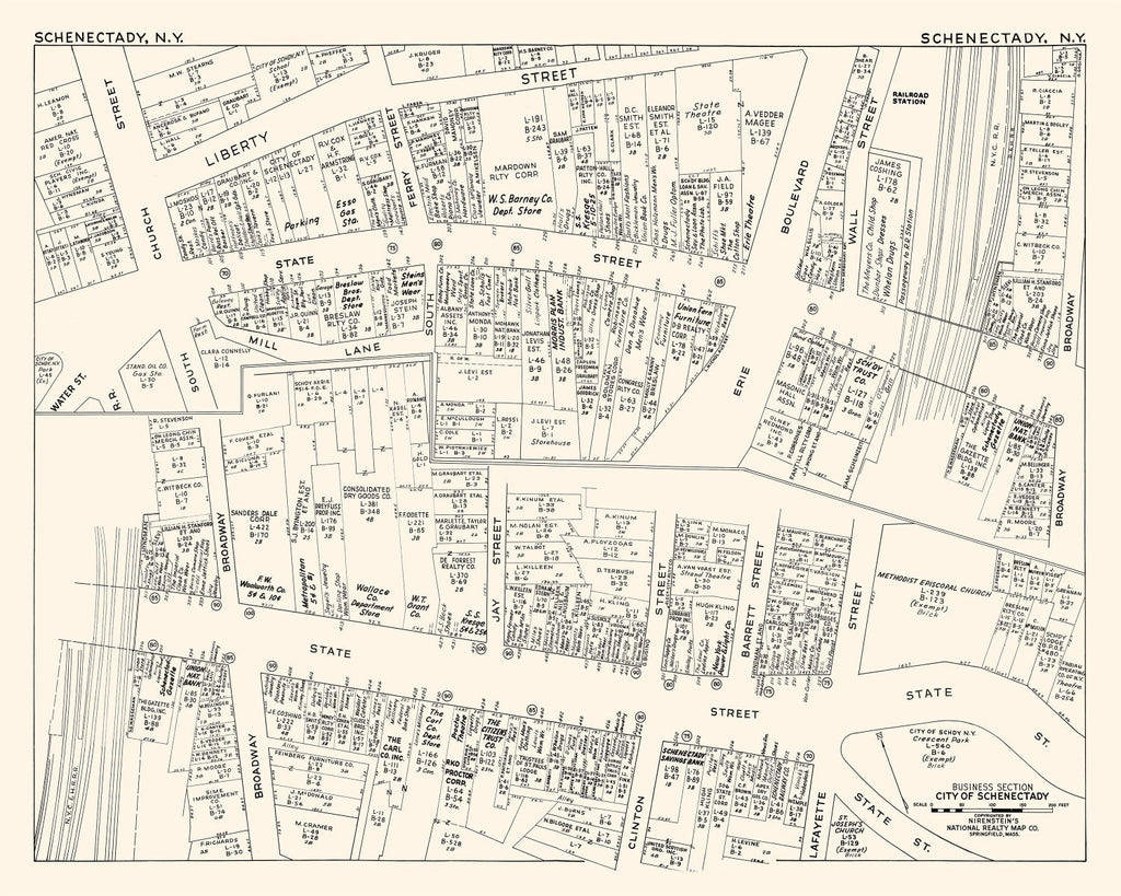 Vintage Map of Schenectady, NY Business Section 1947