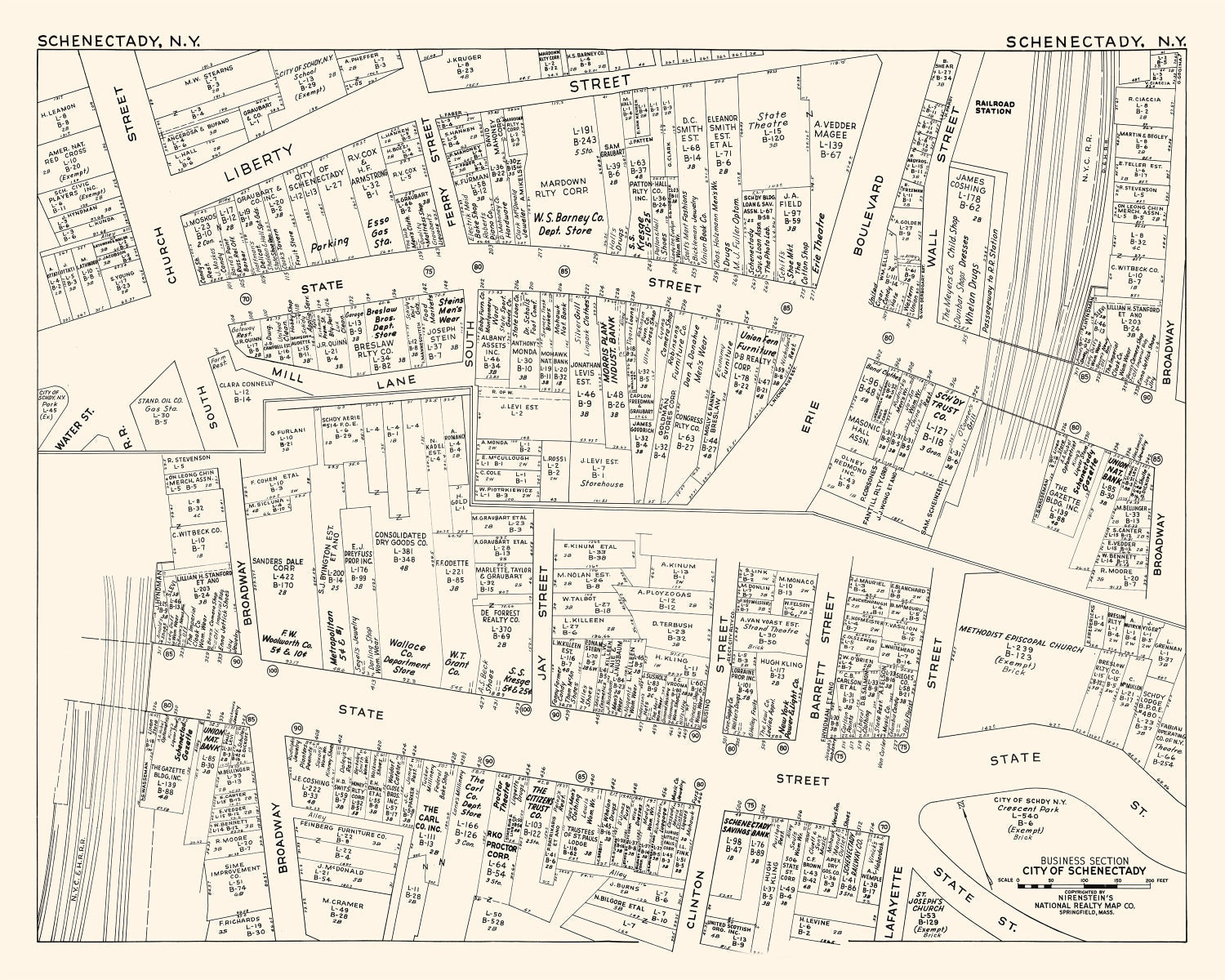 Vintage Map of Schenectady, NY Business Section 1947
