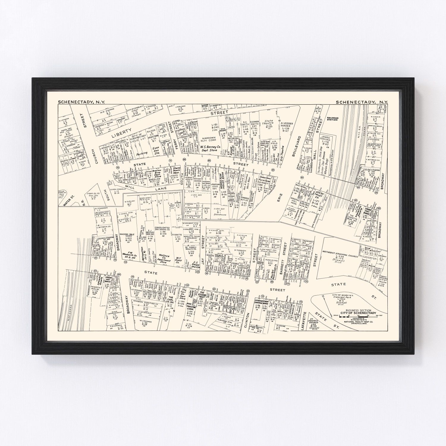 Vintage Map of Schenectady, NY Business Section 1947
