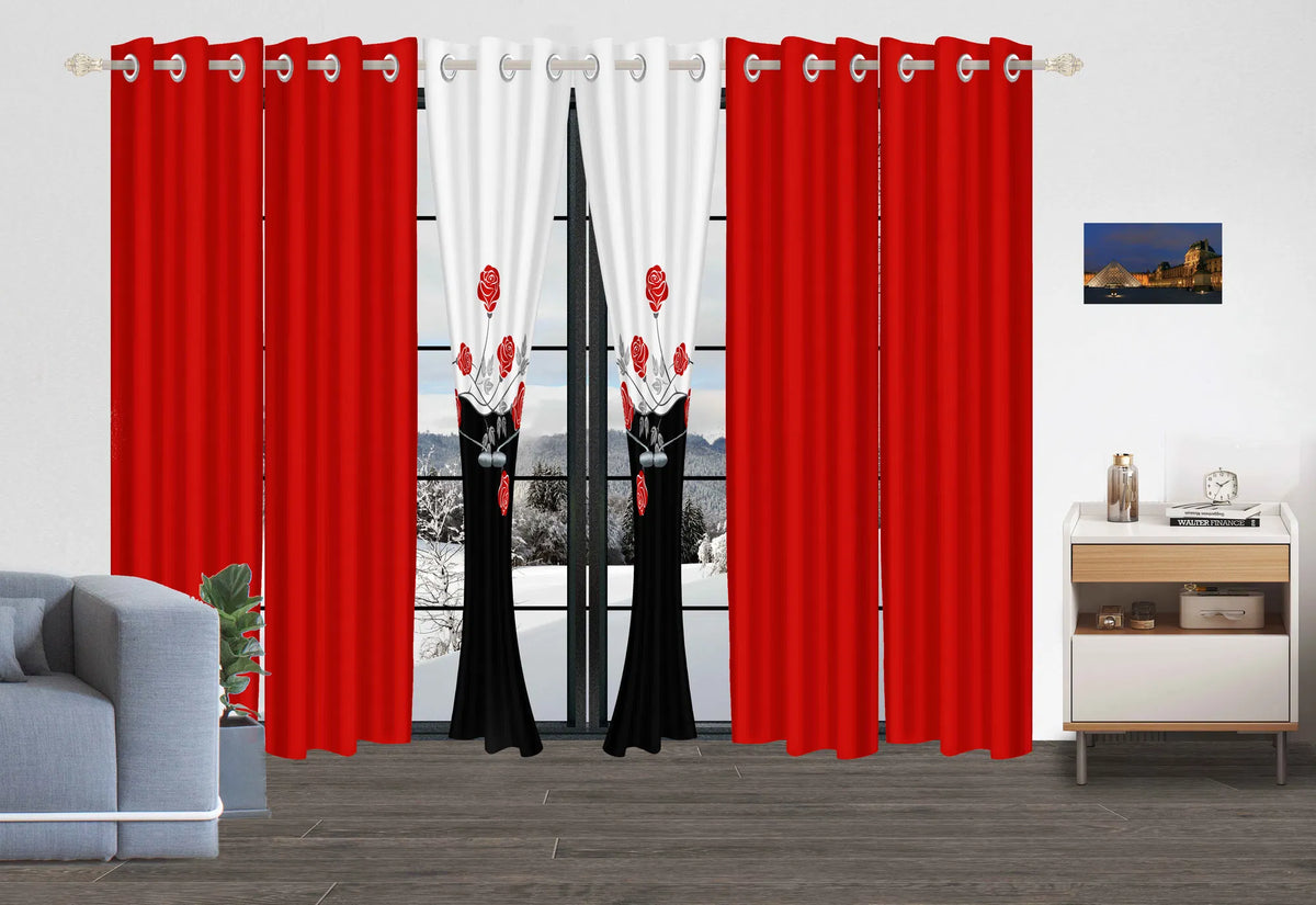 9-Piece Red Rose Bedding & Curtain Set - Quilted Microfiber Bedspread + Sheer Curtains