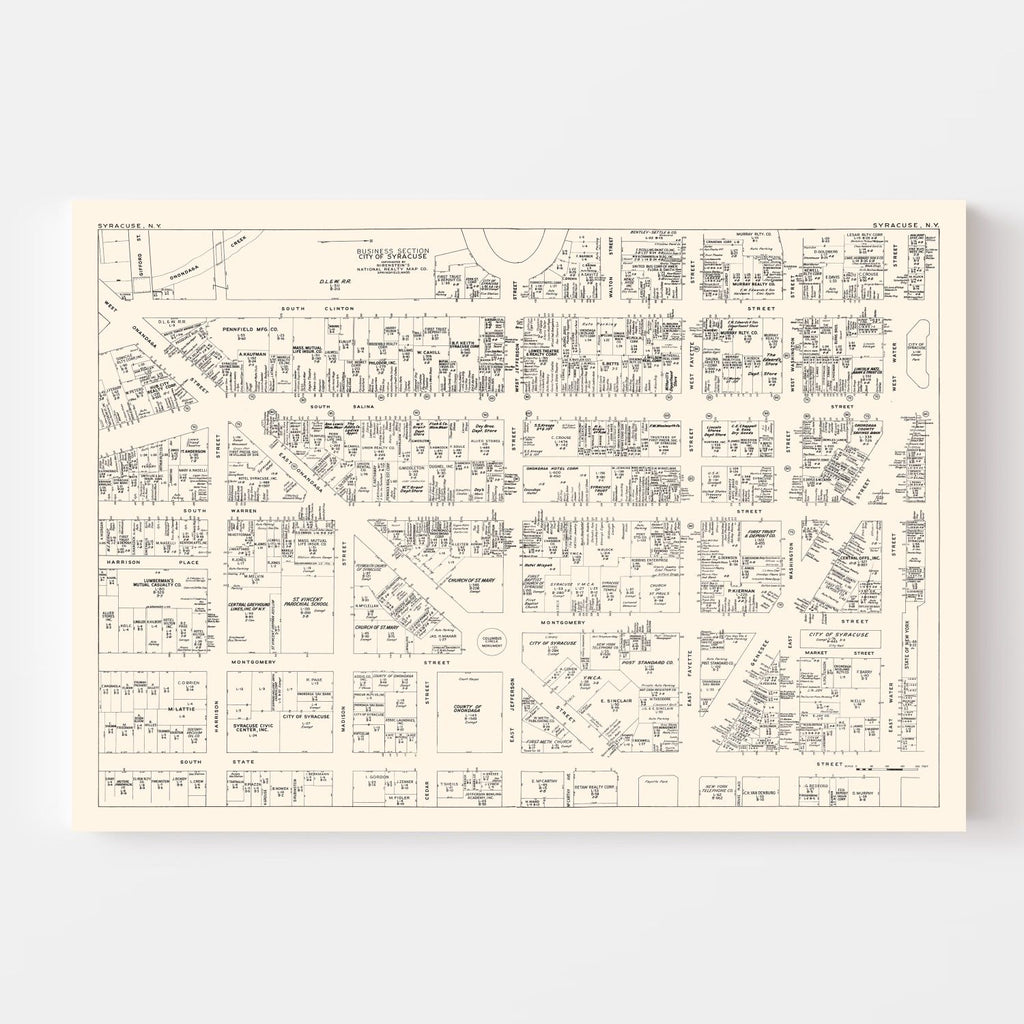 Vintage Map of Syracuse, NY Business Section 1947