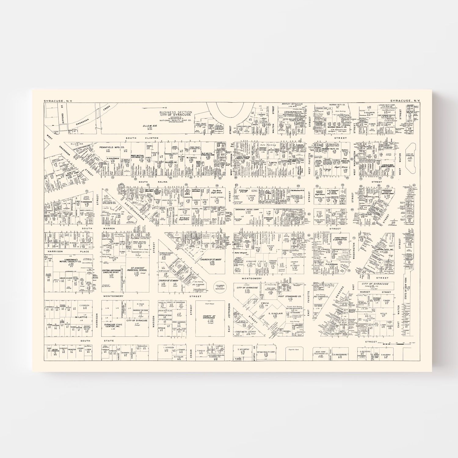 Vintage Map of Syracuse, NY Business Section 1947