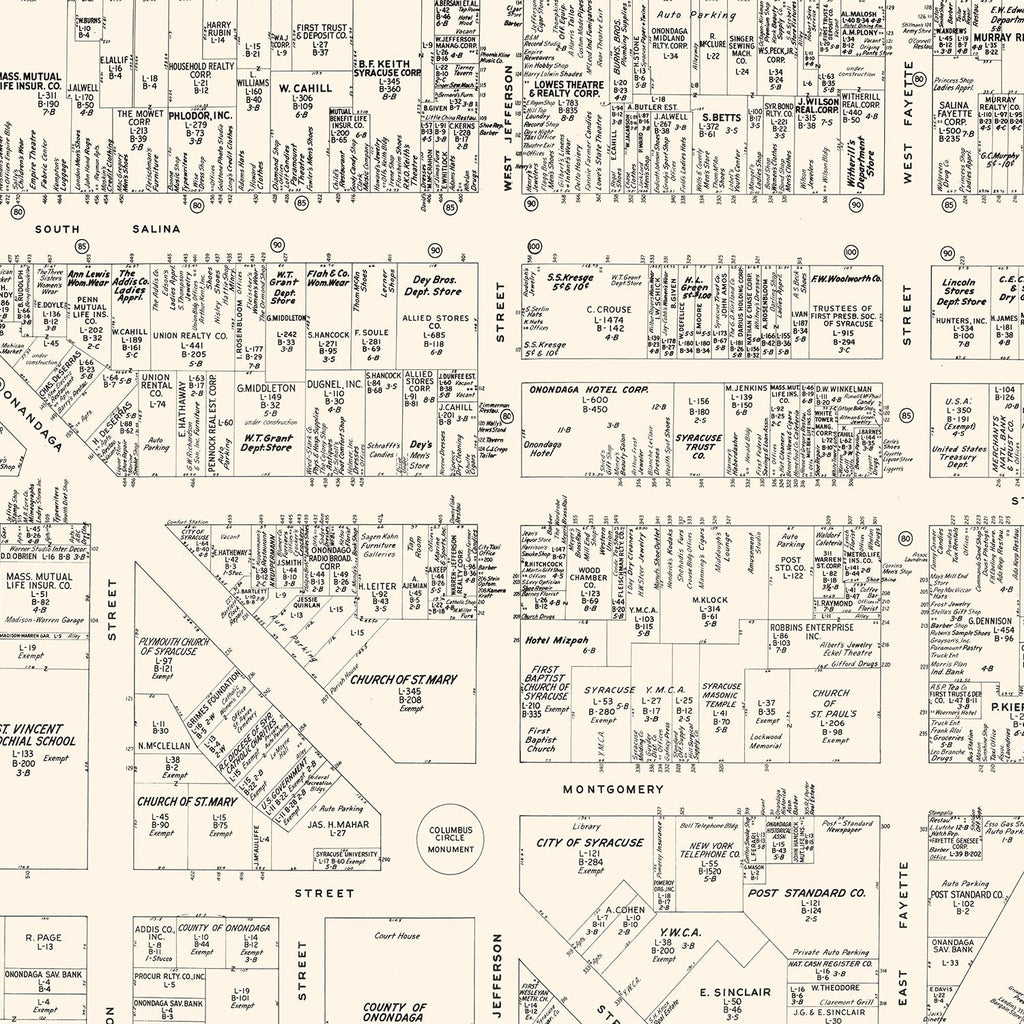 Vintage Map of Syracuse, NY Business Section 1947