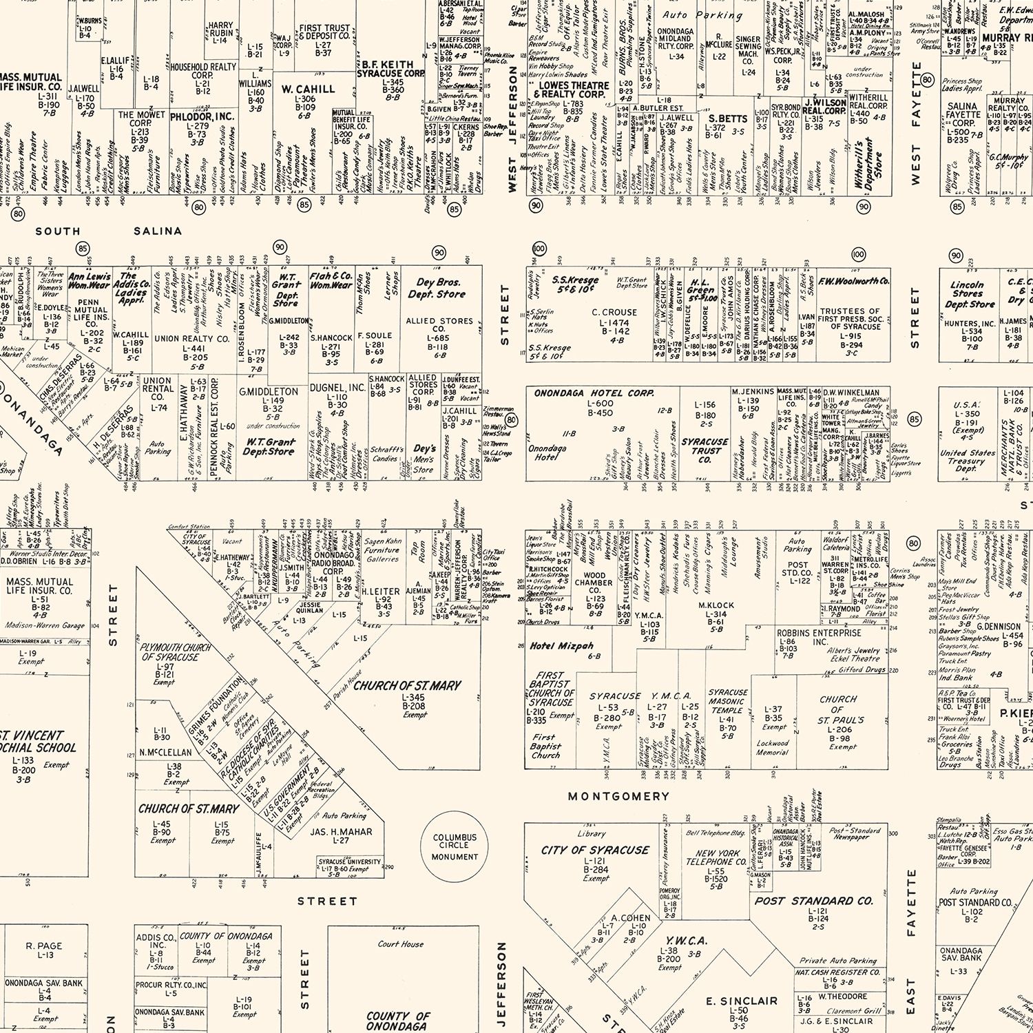 Vintage Map of Syracuse, NY Business Section 1947